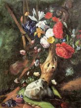 Flowers Around a Tree Trunk, with Insects and Other Animals Near a Pond, Rachel Ruysch Reproduction at overstockArt.com