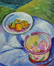 Maurer - Still Life (Fruit and Cup with Bird) - Oil Painting Reproduction at overstockArt.com