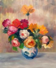 Vase of Roses and Dahlias Reproduction at overstockArt.com