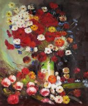 Vase with Poppies Cornflowers Peonies & Chrysanthemums - Van Gogh at overstockArt.com