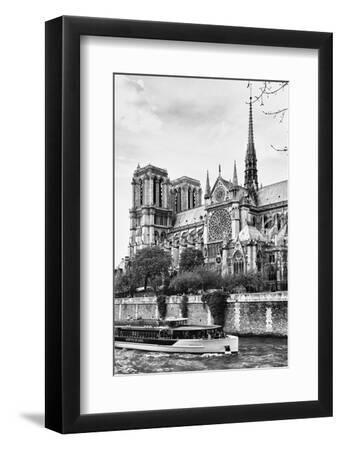 Bateau Mouche des Vedettes de Paris - Notre Dame Cathedral - Paris - France - Black Framed Art Print Wall Art, 8x12