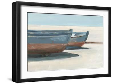 Beached Blue Boats I - Black Framed Art Print Wall Art, 18x12