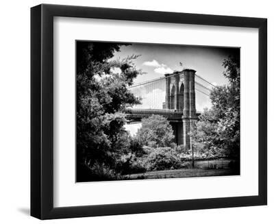 Brooklyn Bridge View of Brooklyn Park, B/W, Manhattan, New York, United States - Black Framed Art Print Wall Art, 12x9