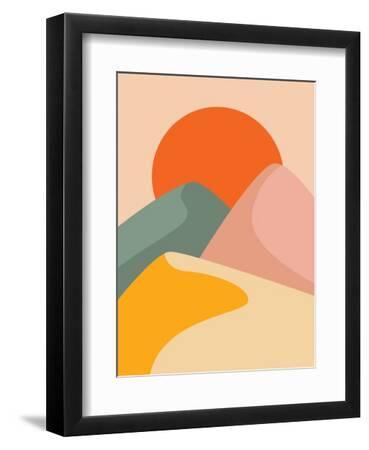 Colorful Background with Landscape, Abstract Mountains. Abstract Colored Backdrop with Hand-Drawn E - Black Framed Art Print Wall Art, 9x12