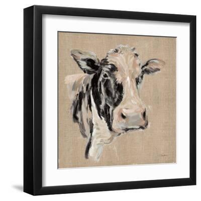 Expressionistic Cow I Neutral Burlap - Black Framed Art Print Wall Art, 12x12