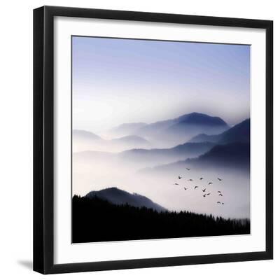 Flying over the Fog - Black Framed Art Print Wall Art, 16x16
