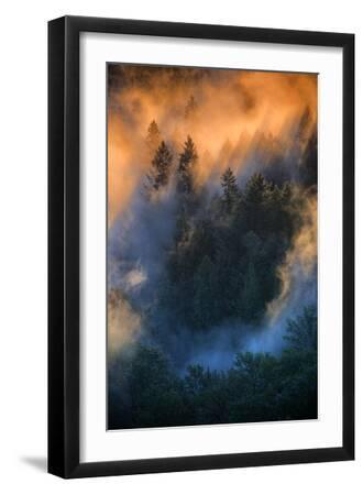 Golden Light Beams & Fog Abstract Mount Hood Wilderness Sandy Oregon Pacific Northwest - Black Framed Art Print Wall Art, 12x18