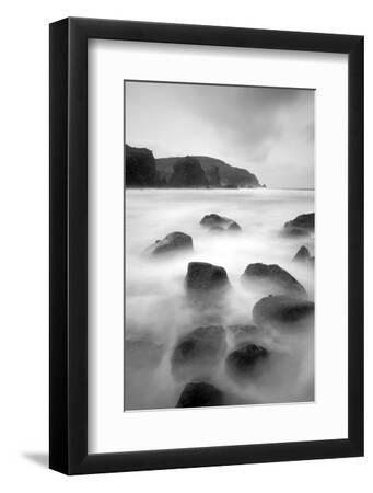 Long Exposure of Sea, with Rocks in Foreground, Bagh Dhail Mor, Isle of Lewis, Scotland, UK - Black Framed Art Print Wall Art, 8x12