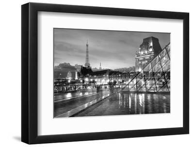 Louvre with Eiffel Tower Vista #2 - Black Framed Art Print Wall Art, 12x8
