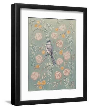 Pastel Chinoiserie Bird - Black Framed Art Print Wall Art, 9x12