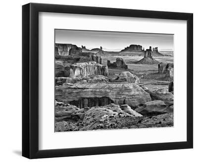 USA, Arizona, Monument Valley, View from Hunt's Mesa at Dawn - Black Framed Art Print Wall Art, 12x9