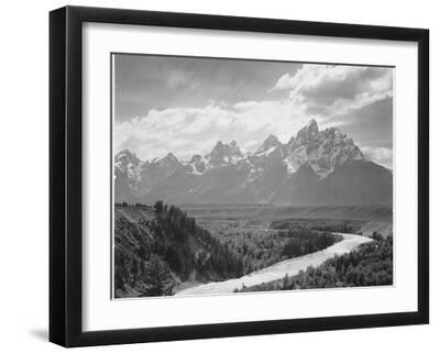 View From River Valley Towards Snow Covered Mts River In Fgnd, Grand Teton NP Wyoming 1933-1942 - Black Framed Art Print Wall Art, 16x12