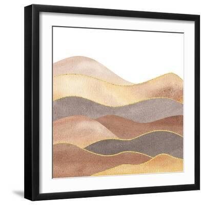 Watercolor Shapes of Wavy Mountain Silhouette, Paper Textured Background with Hues of Sepia, Yellow - Black Framed Art Print Wall Art, 16x16